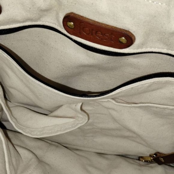 Forest Tote Bag Backpack Canvas Leather Multi Leather Handles Pockets Zip Top - Picture 6 of 12